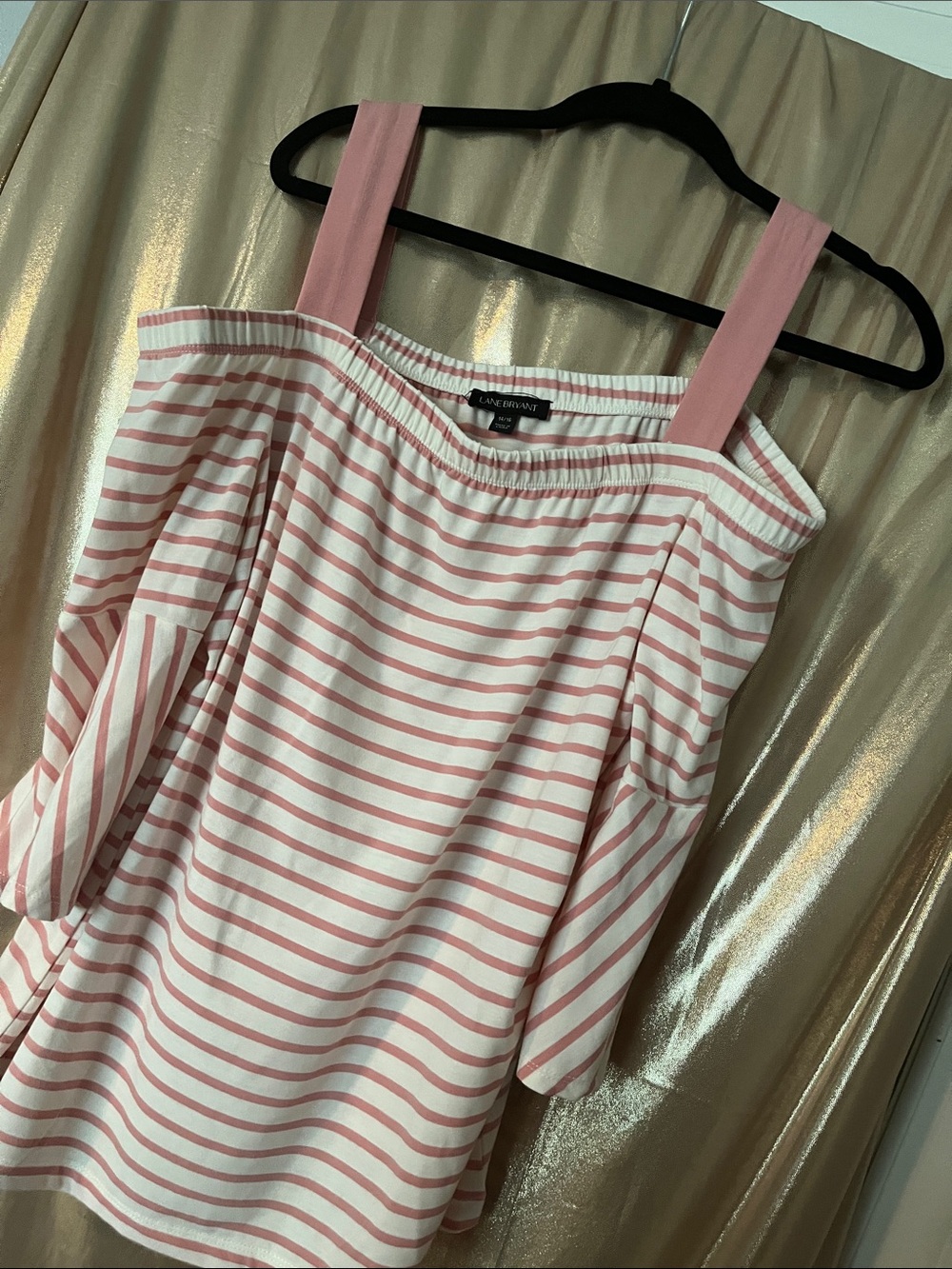 Lane Bryant Pink & White Striped Cold-Shoulder Tunic